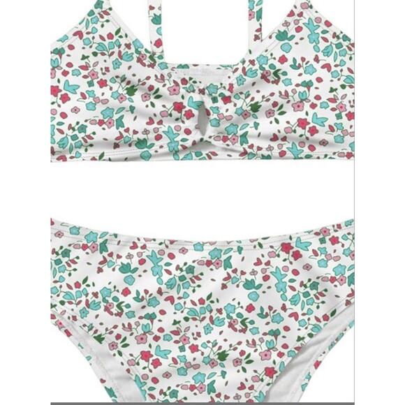 COZYEASE Girls' 2 Piece Ditsy Floral Print Knot Front Ruched Triangle. 12-13 Y - Picture 2 of 9